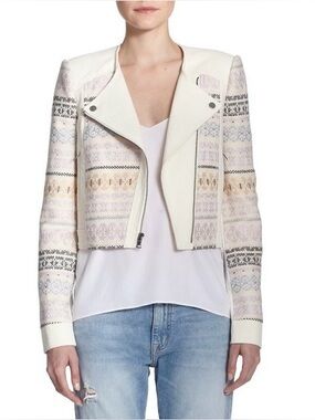 BCBGMAXBZRIA Cody Cream Lilac Textured Cropped Moto Jacket